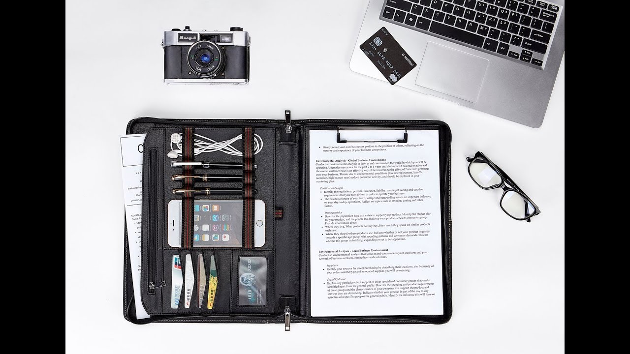 Portfolio with Clipboard and Notepad Holder / Genuine Leather iPad Holder