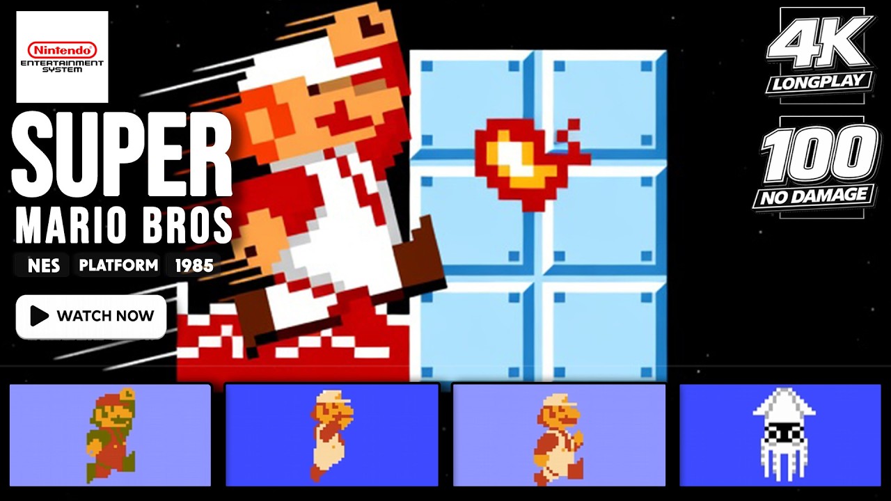 [100% & NO DAMAGE] Super Mario Bros. | NES LONGPLAY | FULL GAME | 4K