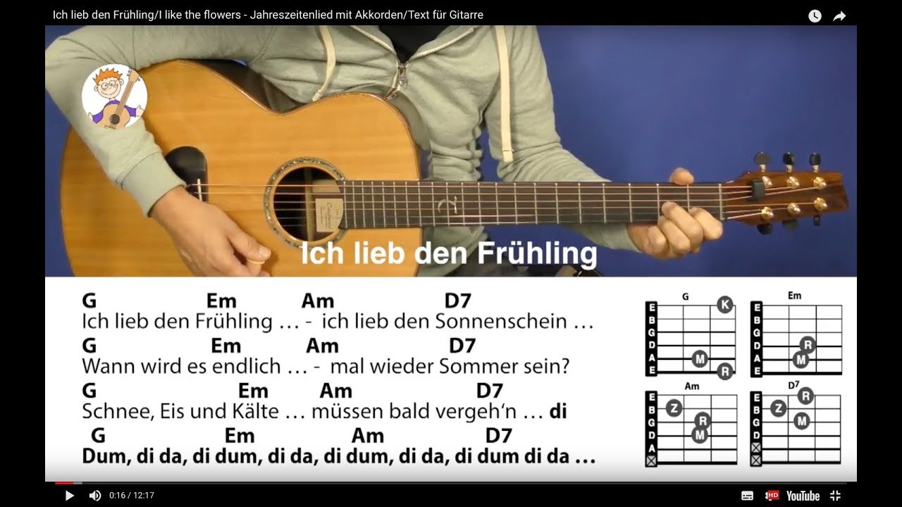 Ich lieb den Frühling/I like the flowers - Jahreszeitenlied mit 4 Akkorden/Text für Gitarre