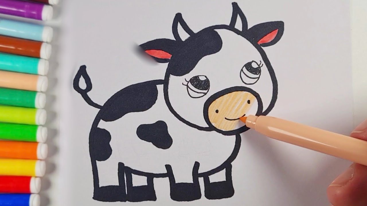 Kolay İnek Çizimi || Cute Cow Drawing (Easy) 🐄 Drawing Easy Animals || Drawing Corner for Kids 