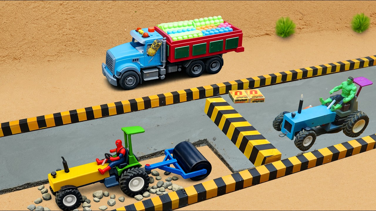 DIY Mini Tractor Road Repair 🛠️ | Leveling Muddy Roads with Mini Rollers & Toy Tractors