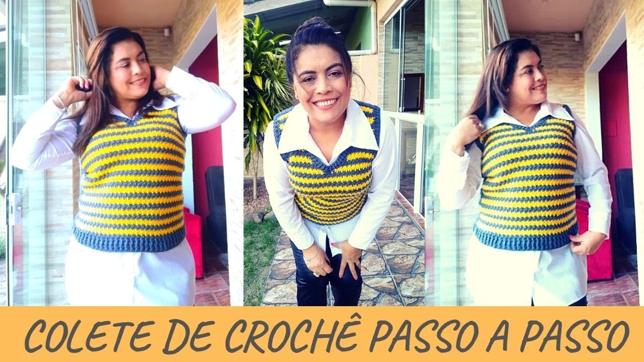 COLETE DE CROCHÊ PASSO A PASSO SEM EMENDA DE FIO, PONTO FÁCIL.