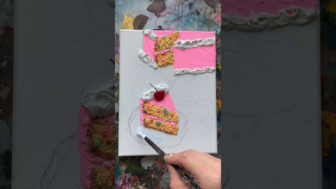 DIY Textured Cake Painting 🍰 #art #DIY