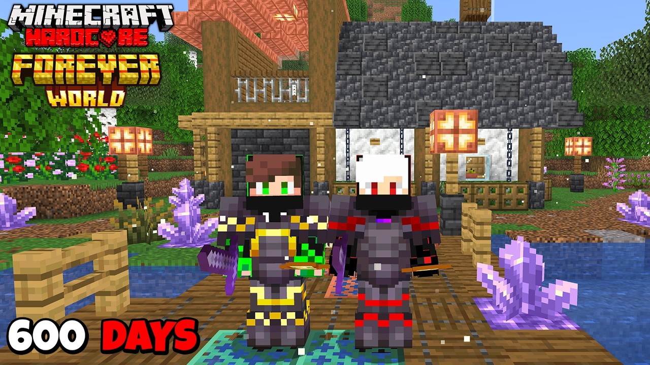 We Survived 600 Days In Forever World In Minecraft Hardcore.. !
