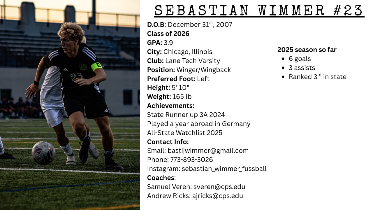 Sebastian Wimmer | Lane Tech Varsity (Chicago, IL) | LW/LWB (2026) | All State Watchlist
