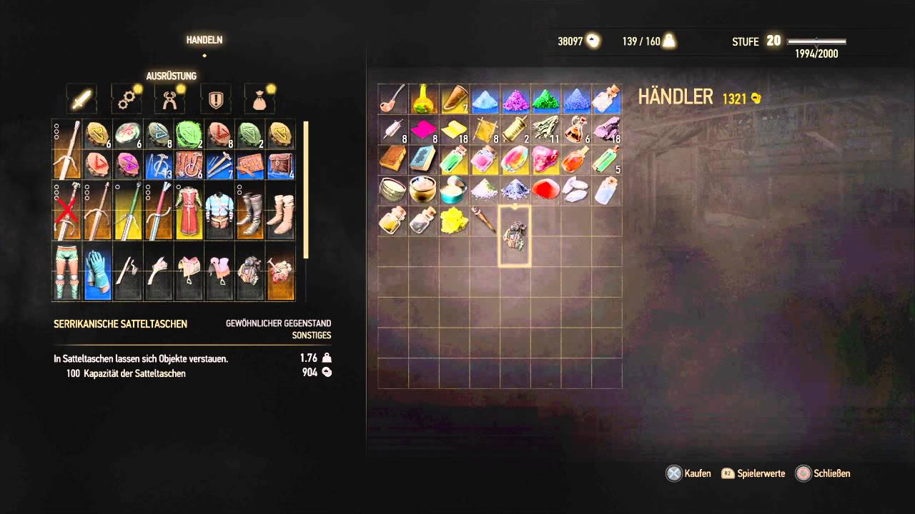 The Witcher 3: Wild Hunt Satteltasche 100 Kapazität größte im Spiel