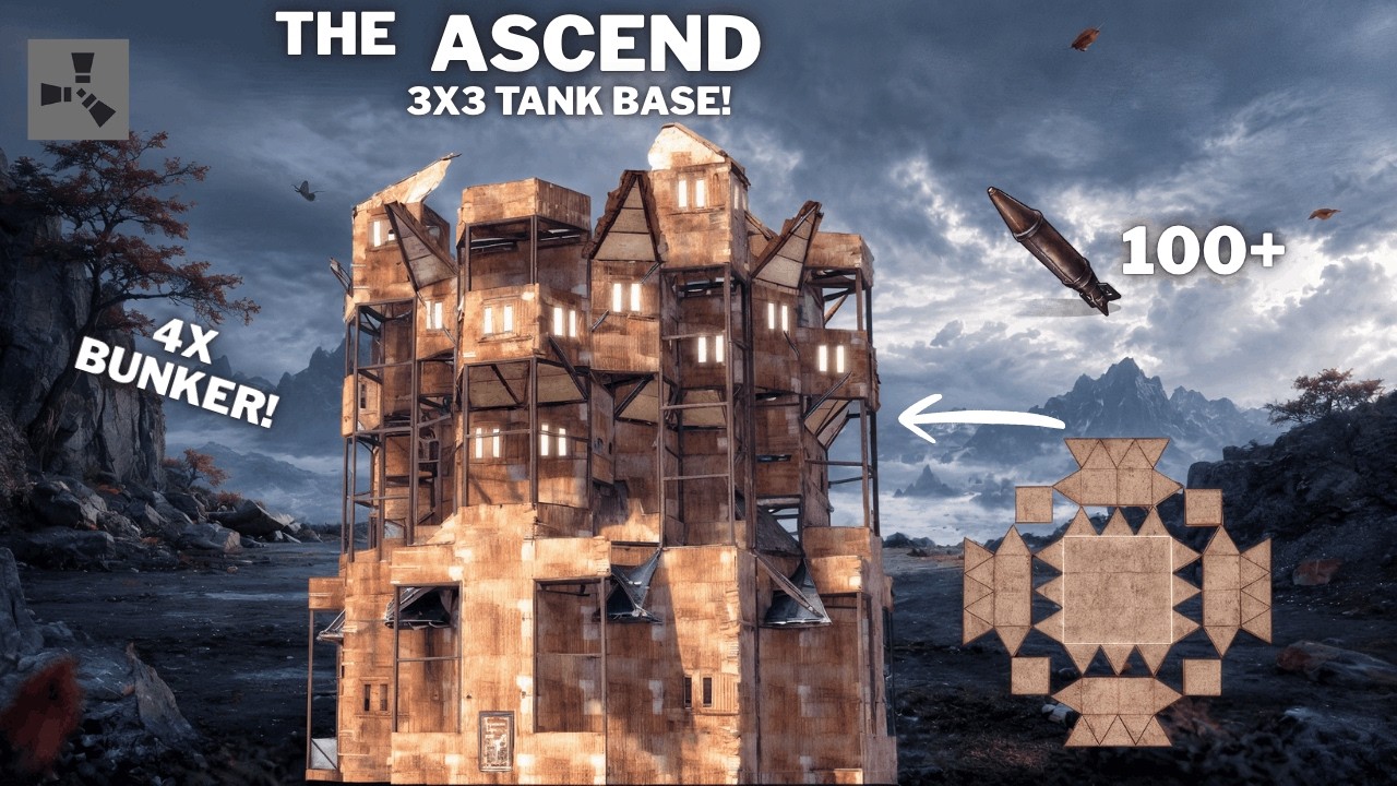 THE ASCEND&ndash;BEST 3X3 DESIGN &bull; 4-8 PLAYERS&bull;4X BUNKER&bull;OPEN CORE&bull;SHIELD WALL&bull;INNER PEAKS&bull;RUST BASE 2026