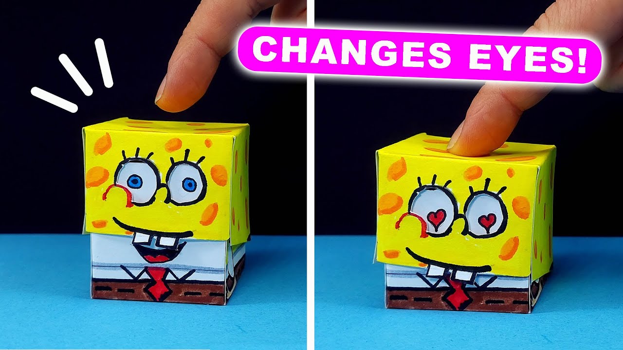 Origami Pop It Mini BUTTON with SpongeBob. Funny PAPER CRAFTS for FANS ✨