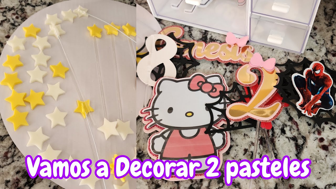 Pastel de Mini y spiderman con Hello kittie / AzulCakes está en vivo