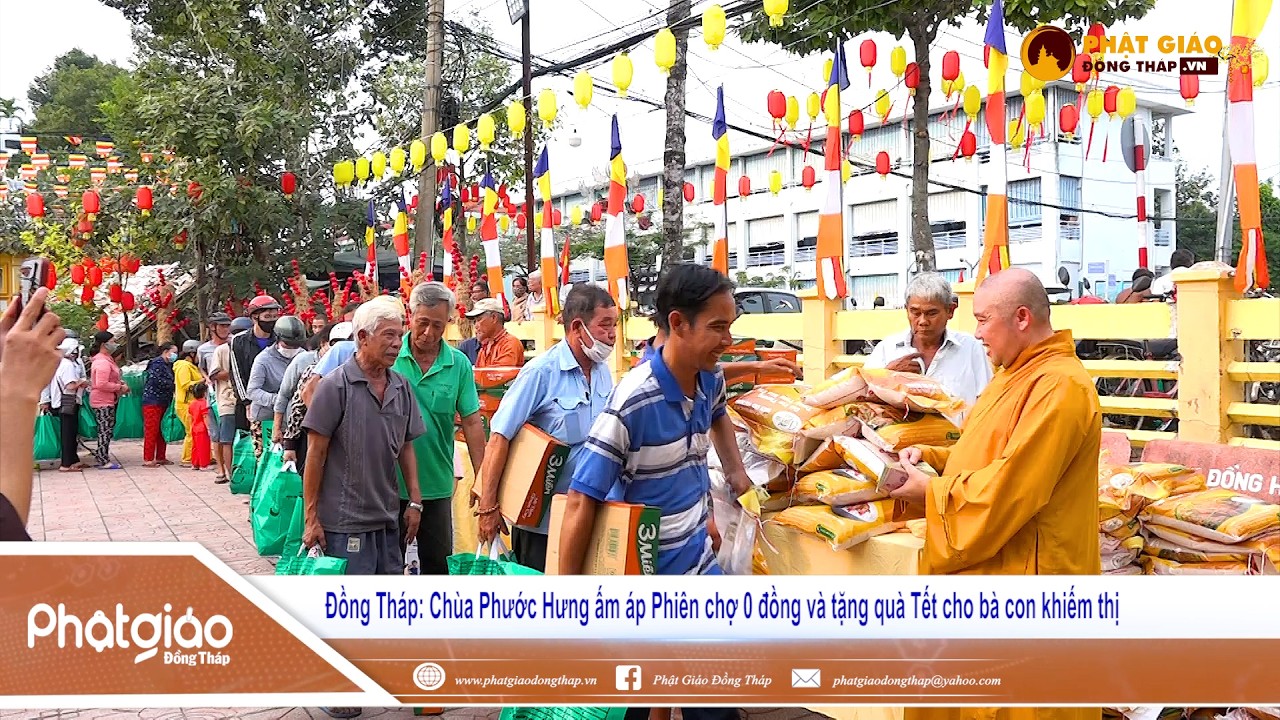 Đồng Tháp: Chùa Phước Hưng ấm áp Phiên chợ 0 đồng và tặng quà Tết cho bà con khiếm thị