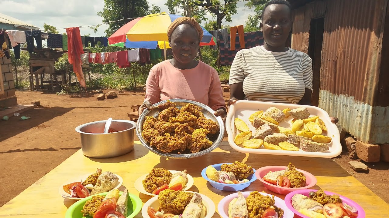 Village life Africa 🌍, crispiest chicken 🍗🍗 like KFC_style crispy, potatoes and arrowroots 