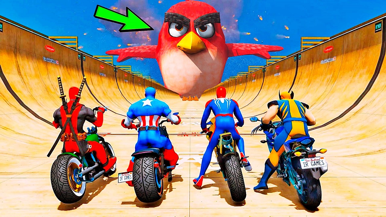 NOVO DESAFIO DE MOTOS COM HOMEM ARANHA vs RED ANGRY BIRDS - GTA V
