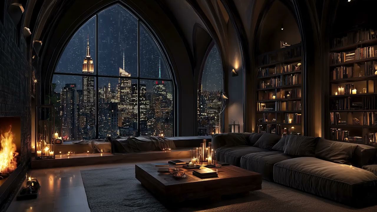 3 Hours Smooth Jazz with Rain & Crackling Fireplace 🌧️🔥 Cozy Night for Relax & Sleep