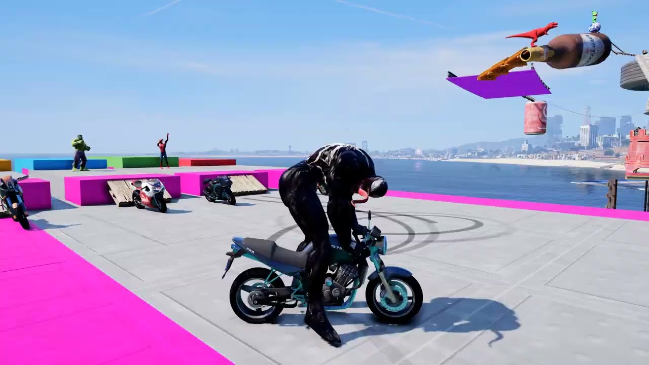 SPIDER-MAN against Giant Venom on Motorcycle in Spiral Bridge Spider | GTA 5 Superhero Funny Moment