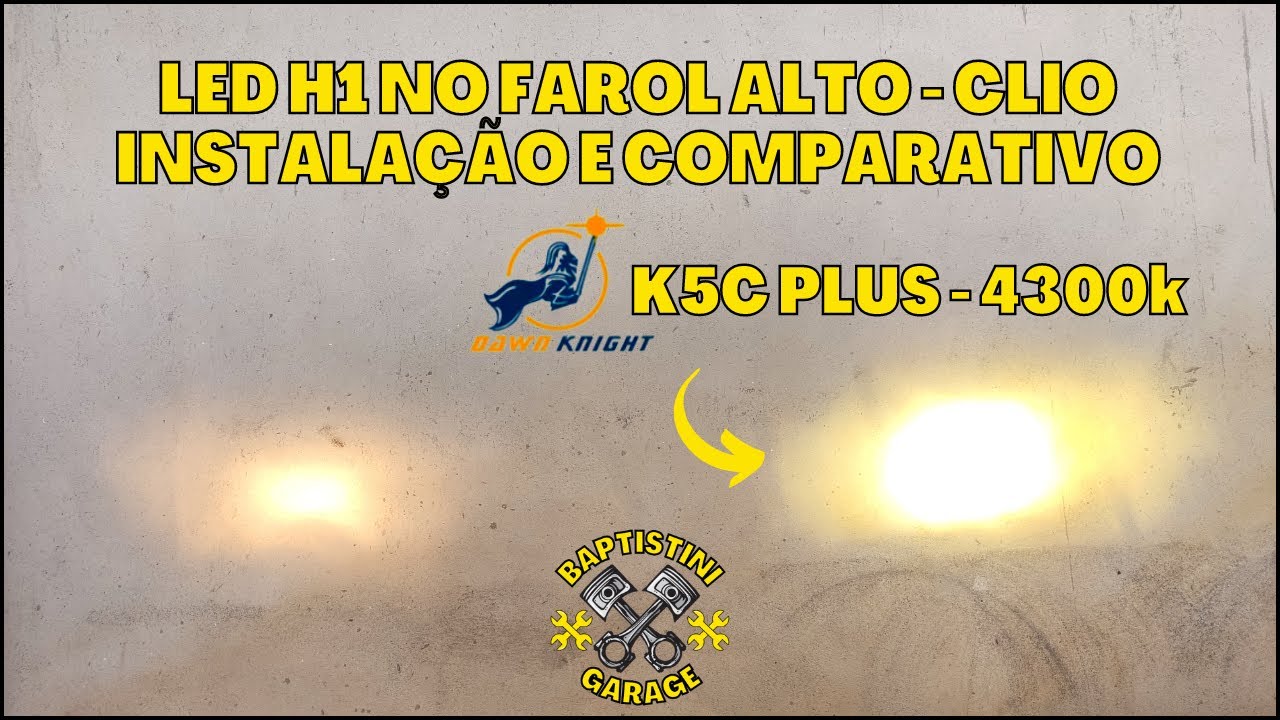 Instalação e Comparativo - LED H1 no farol alto do Renault Clio - K5C plus 4300k