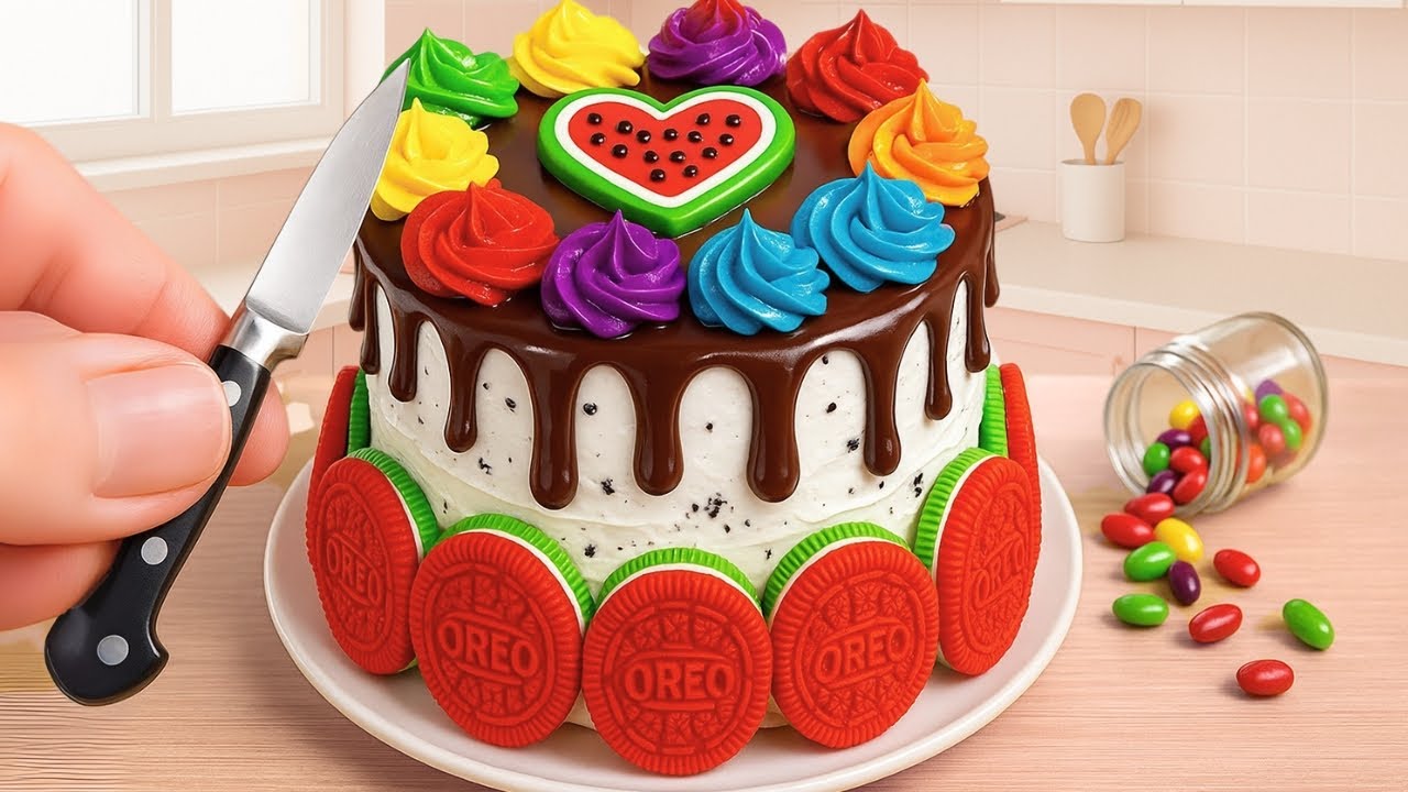 Mini Watermelon Oreo Cake Recipe - Satisfying Mini Cake Decorating and ASMR | Mini Cake ASMR