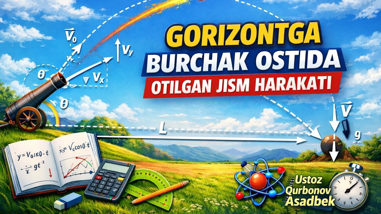 Gorizontga burchak ostida otilgan jism harakati.    #fizika #fizik #fizikani_noldan_urgan #ferghana 
