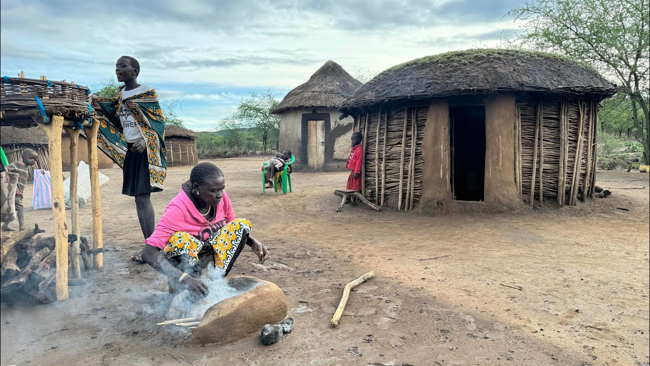 African village  Life#cooking  village Carmel’s milk tea on a rainy day in the village