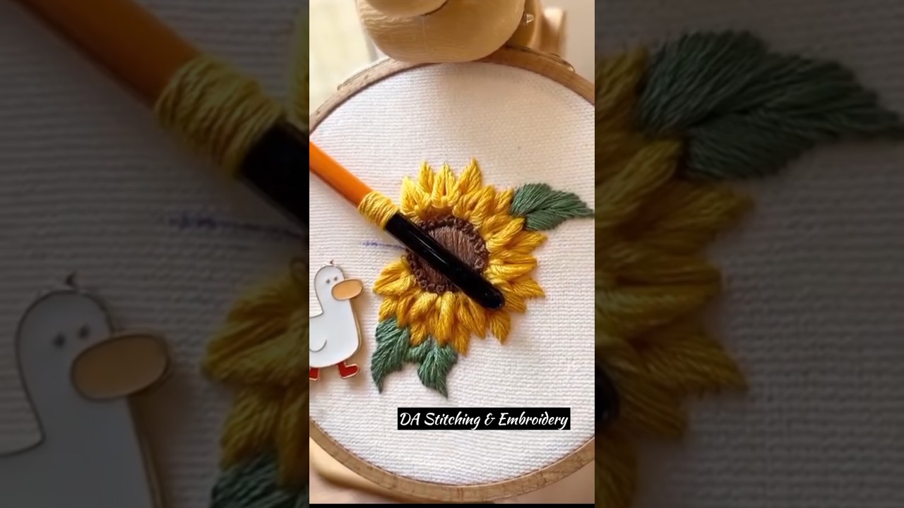Most gorgeous sunflower hand embroidery #shorts #trending #stitch #embroidery #ytshorts #newstitch