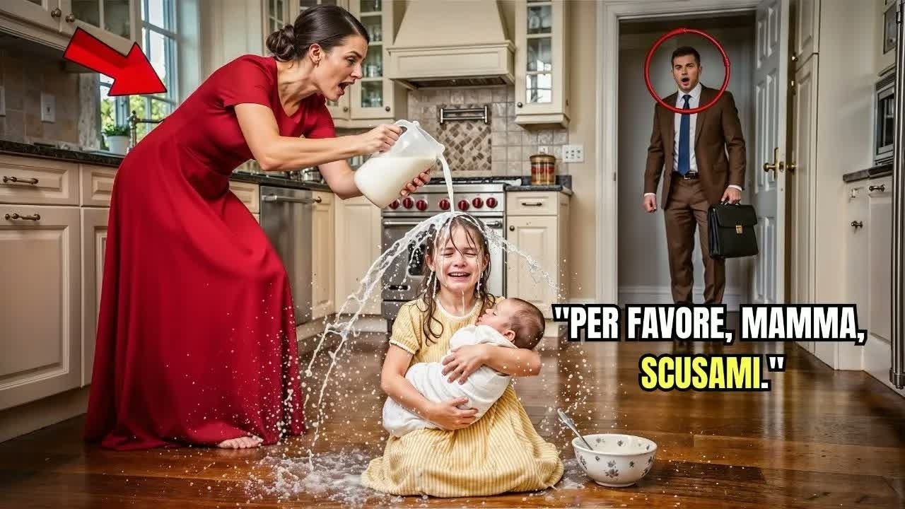 Bimba piange ＂Scusa＂ mentre la matrigna le versa latte  D'un tratto un milionario grida： ＂Basta!