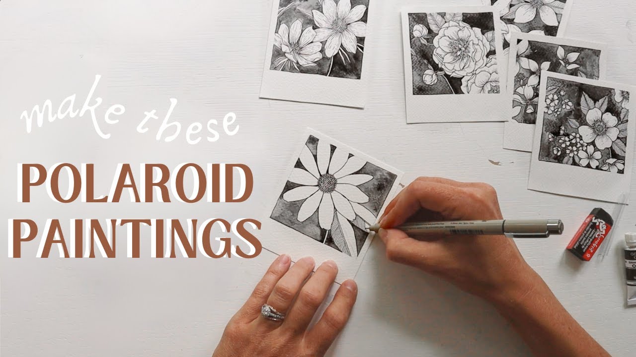 Make These Floral Polaroids ❃ Ink and Gouache Painting Flowers ❃ DIY wall art