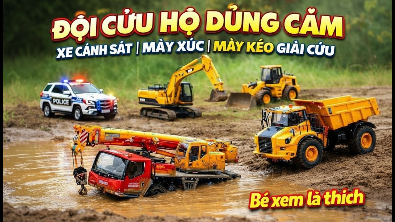 Đội Cứu Hộ Dũng Cảm | Xe Cảnh Sát | Máy Xúc | Máy Kéo Giải Cứu | Bé xem là thích