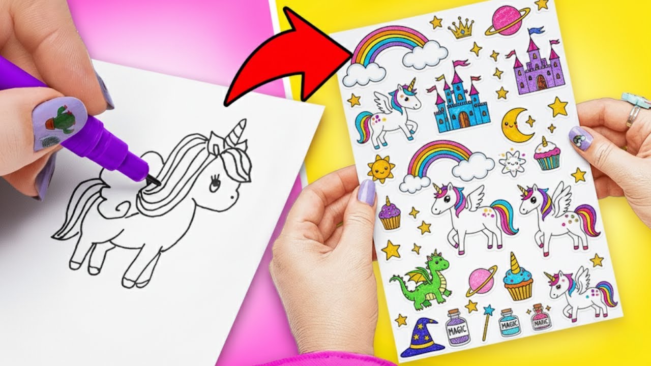 Волшебные стикеры единорогов, принцесс и фантастических существ ✨🦄👑 DIY для школы 📚