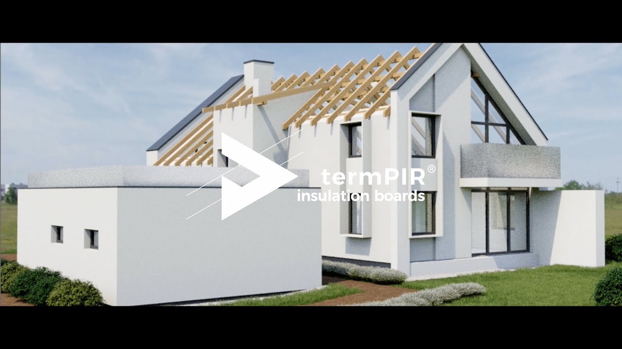 Animation of the installation of termPIR&reg; boards on the roof in the over-rafter system