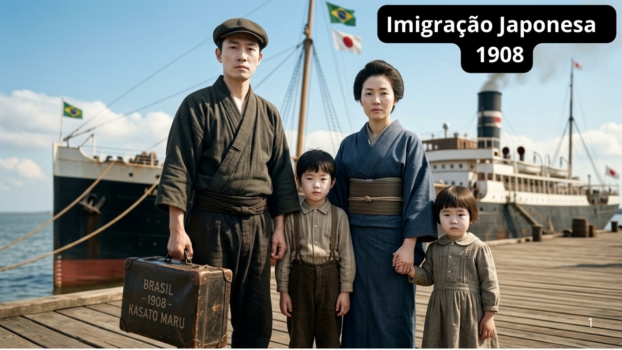 Brasil 1908: A Imigração Japonesa no Porto de Santos em Busca de uma Nova Vida (Imersão IA)
