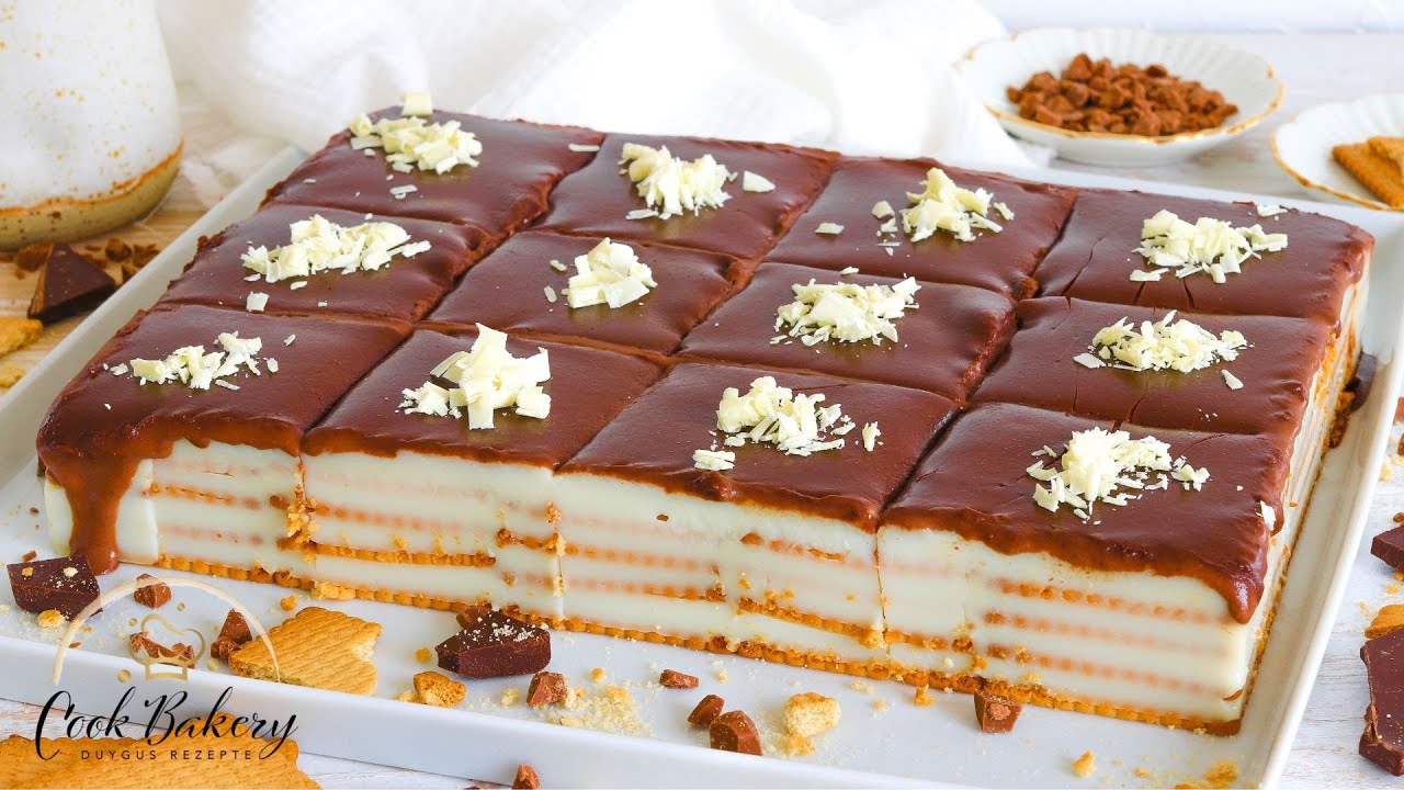 Butterkekskuchen mit Pudding und Schokolade