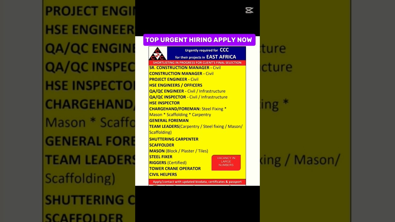 East Africa 🌍 Jobs | CCC jobs | Top 17 jobs | #eastafrica #southafrica #jobs #jobsearch #urgentjobs