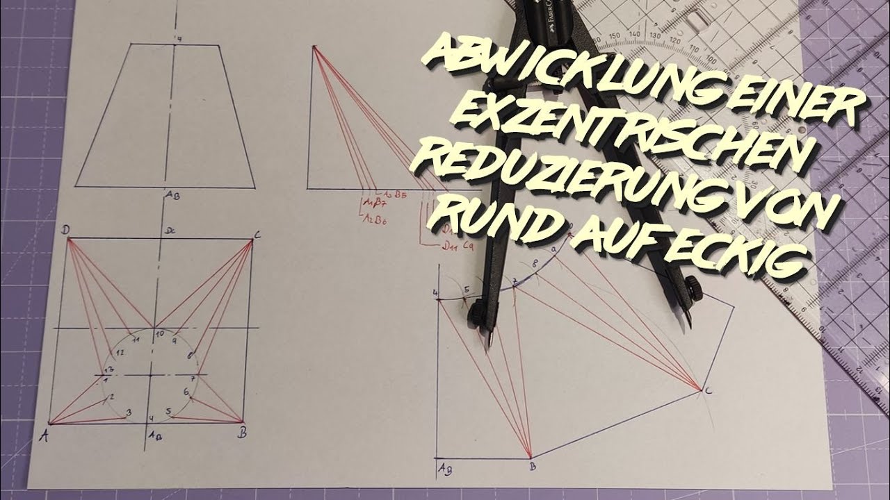 zeichnerische Abwicklung - exzentrische Reduzierung rund auf eckig