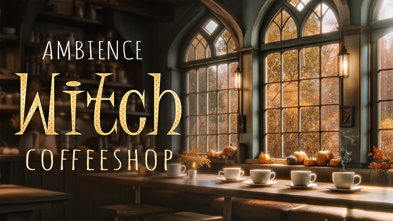 ✧˖&deg; 🍁 Autumn Rainy Day &deg; Witch Coffeeshop 🍁&deg;｡⋆  Coffee Making Sounds, Magic & Cats 🍂 &deg; ASMR Ambience