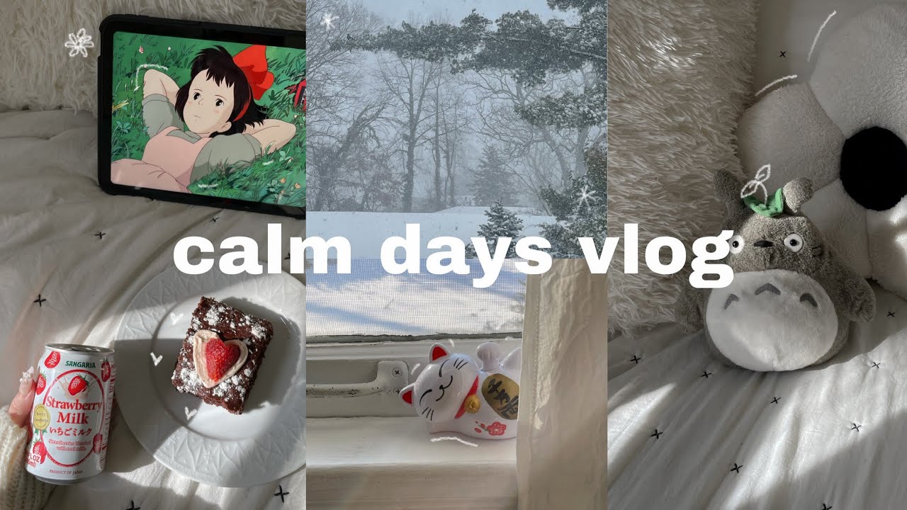 CALM DAYS 🍓🌨️ snow, baking, ghibli, food, groceries, cafe, no talking