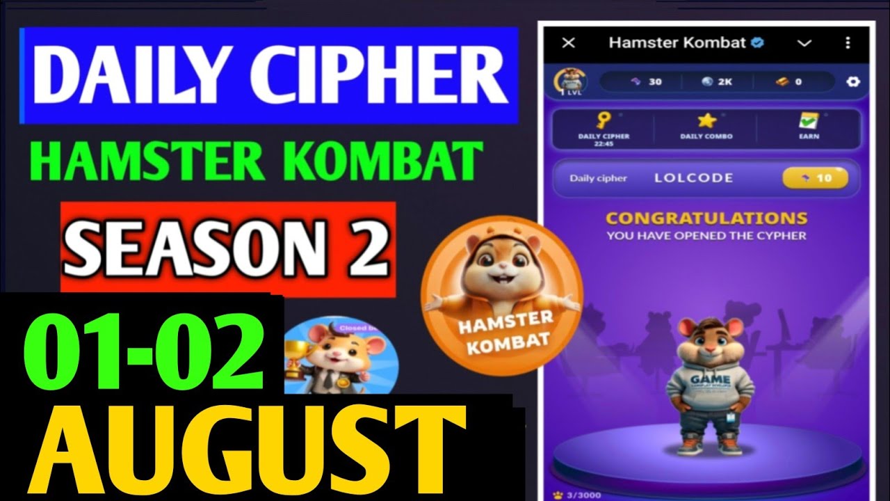 Hamster Kombat Game Dev Daily Cipher 1 August | Hamster Kombat Daily Cipher Code | Daily Combo