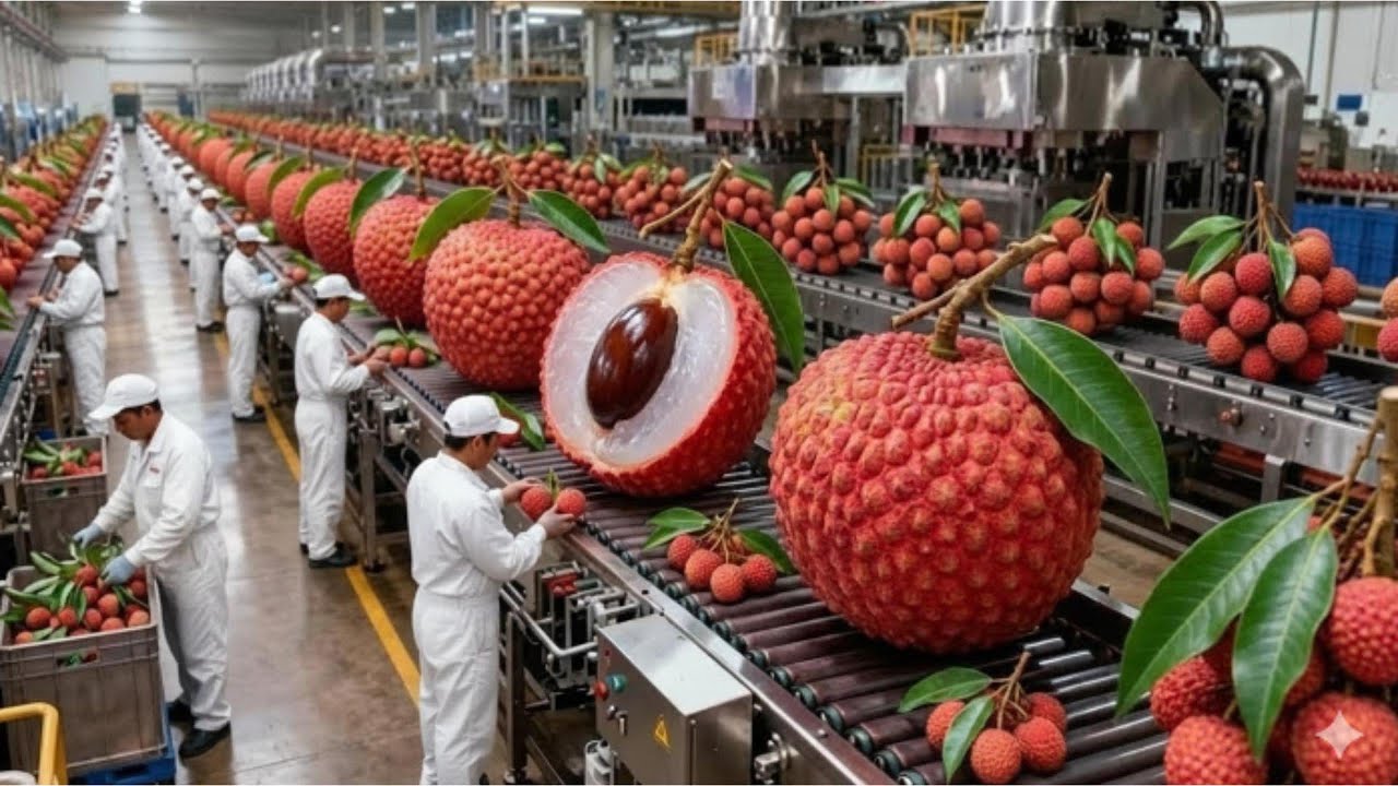 Inside a Modern Lychee Factory: From Farm to Millions of Bottles of Delicious juice (Full Process)
