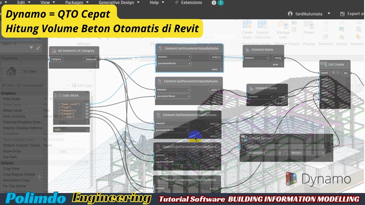 Учебное пособие по Dynamo Revit: Автоматический и точный расчет объема бетона | BIM Indonesia