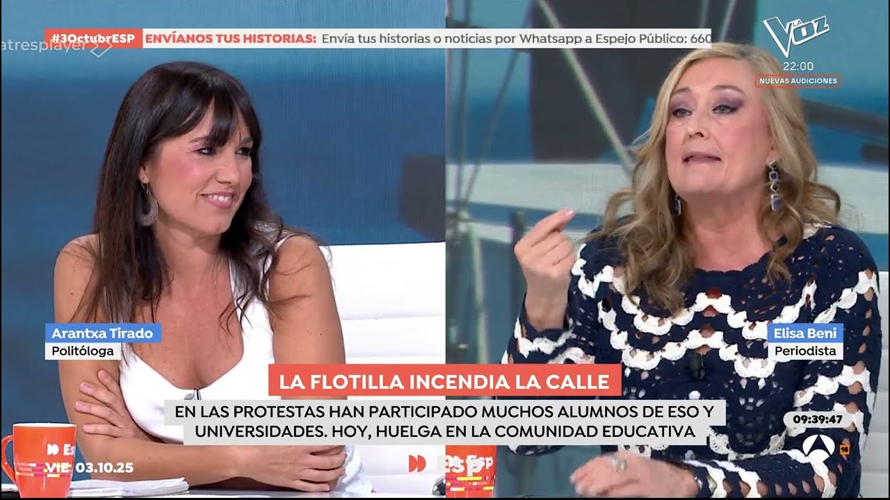Política exterior española respecto a Israel y choque con Elisa Beni, Espejo Público, 3 octubre 2025