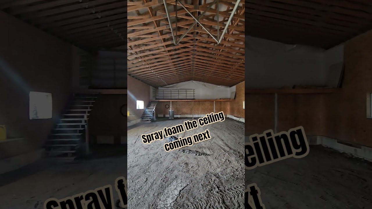 Shop is slowly coming along #shopbuild#shop#woodshop #workshop #sprayfoam