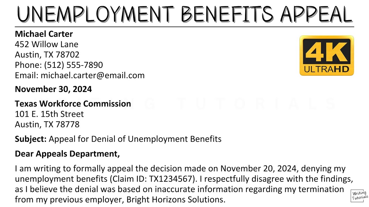 How To Write Unemployment Benefits Appeal Letter with Sample and Explanation | Writing Tutorials
