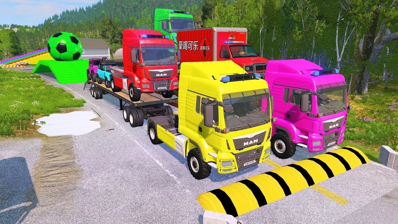 TRANSPORTING PIXAR CARS & FRUITS WITH COLORED & JOHN DEERE vs CLAAS vs TRACTORS - BeamNG.drive #962