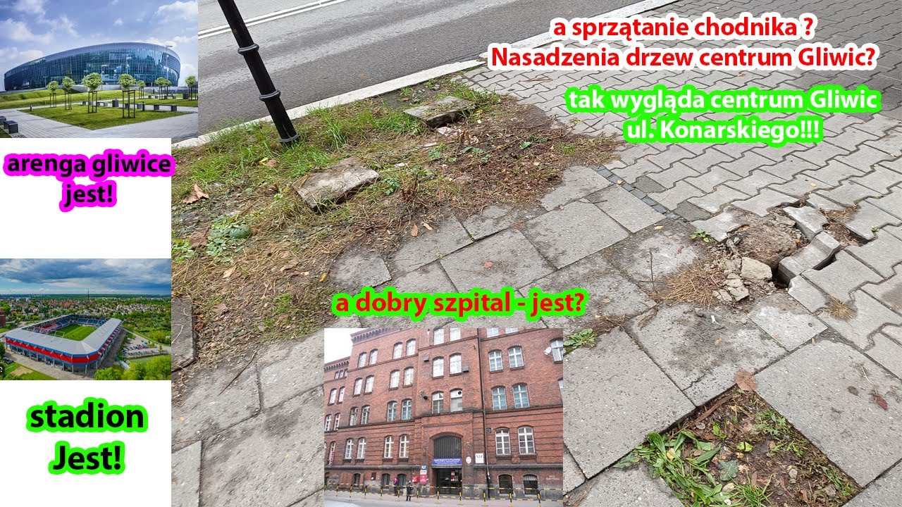 Gliwice, Konarskiego – zaniedbany chodnik i brak drzew zniszczonych przez parkujące między nimi auta