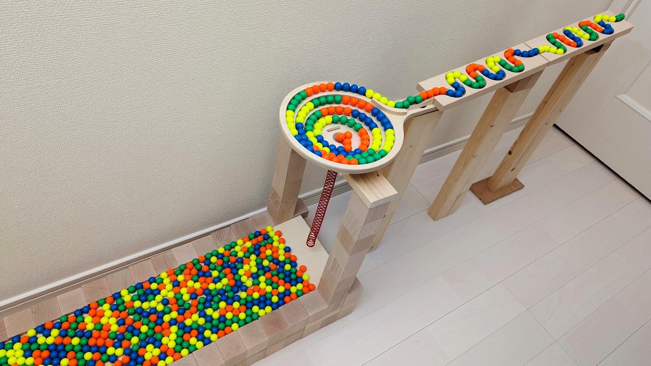 マーブルランレース☆トラック＋踏切を通過するビー玉＋透明パイプの発射台＋HABA＋キュボロ