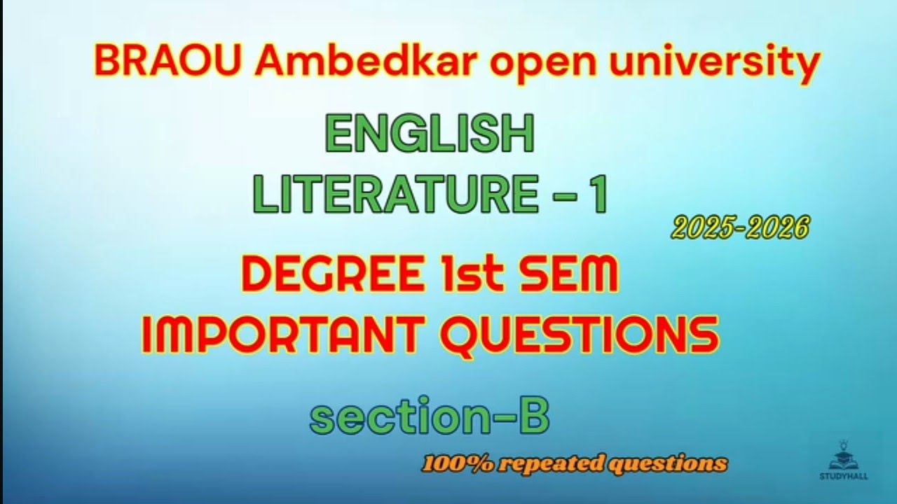 Dr. B.R. Ambedkar Open University UG 1st SEM ENGLISH LITERATURE -1 IMPORTANTQUESTIONS 2025-26 #braou