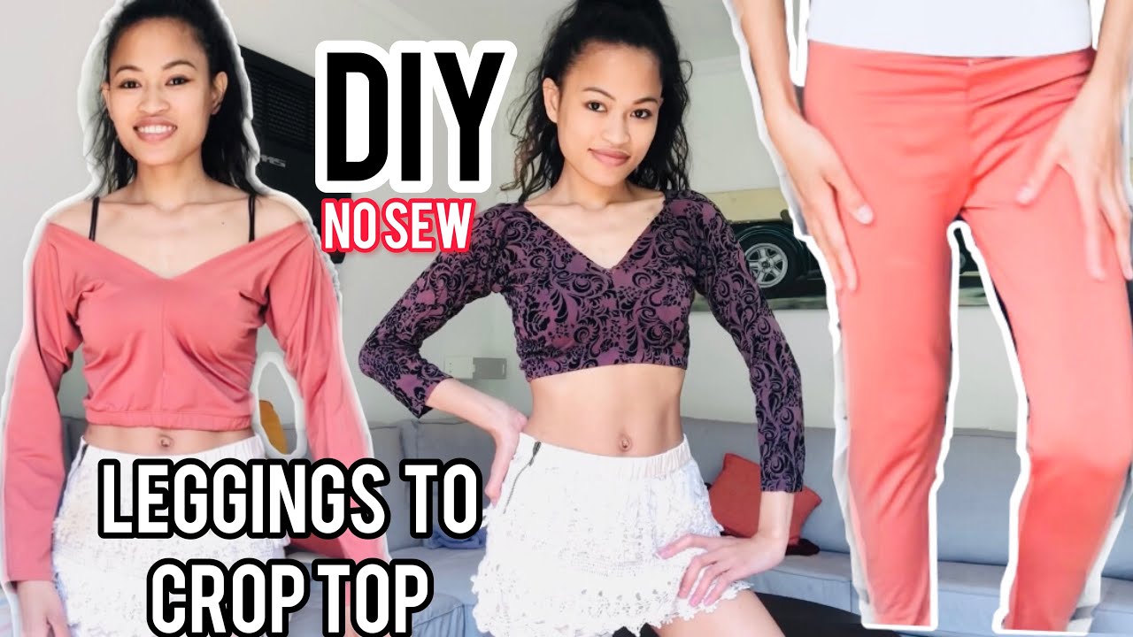 How to / DIY / OLD LEGGINGS INTO crop TOP / NO SEW / FAST AND easy