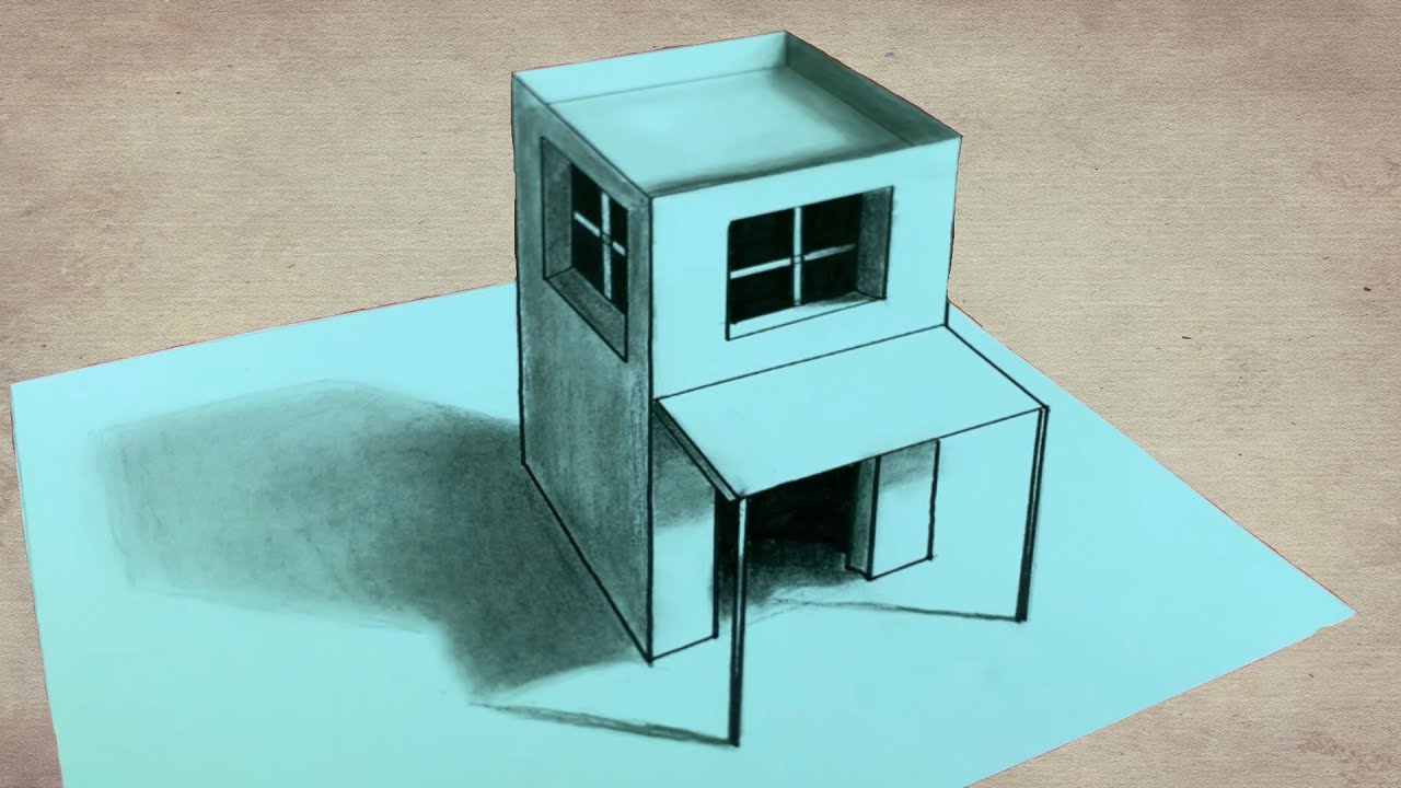 Comment dessiner une maison 3D , dessin illusion réaliste