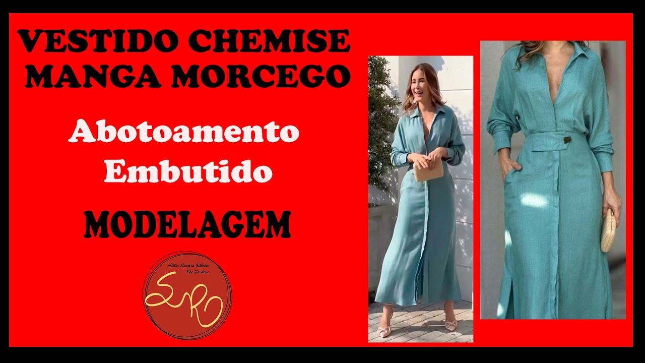 Modelagem, Vestido Manga Morcego com Abotoamento Embutido