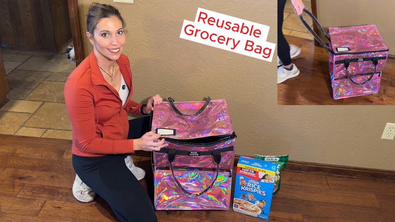 Reusable Grocery Bag on Wheels Folding Rolling Tote