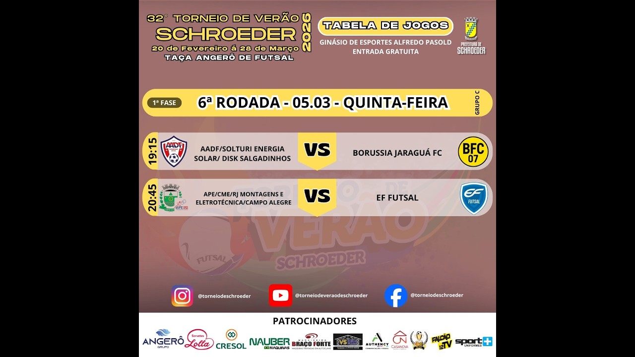TORNEIO DE VERÃO DE SCHROEDER 2026 - TAÇA ANGERÔ DE FUTSAL 6ª RODADA