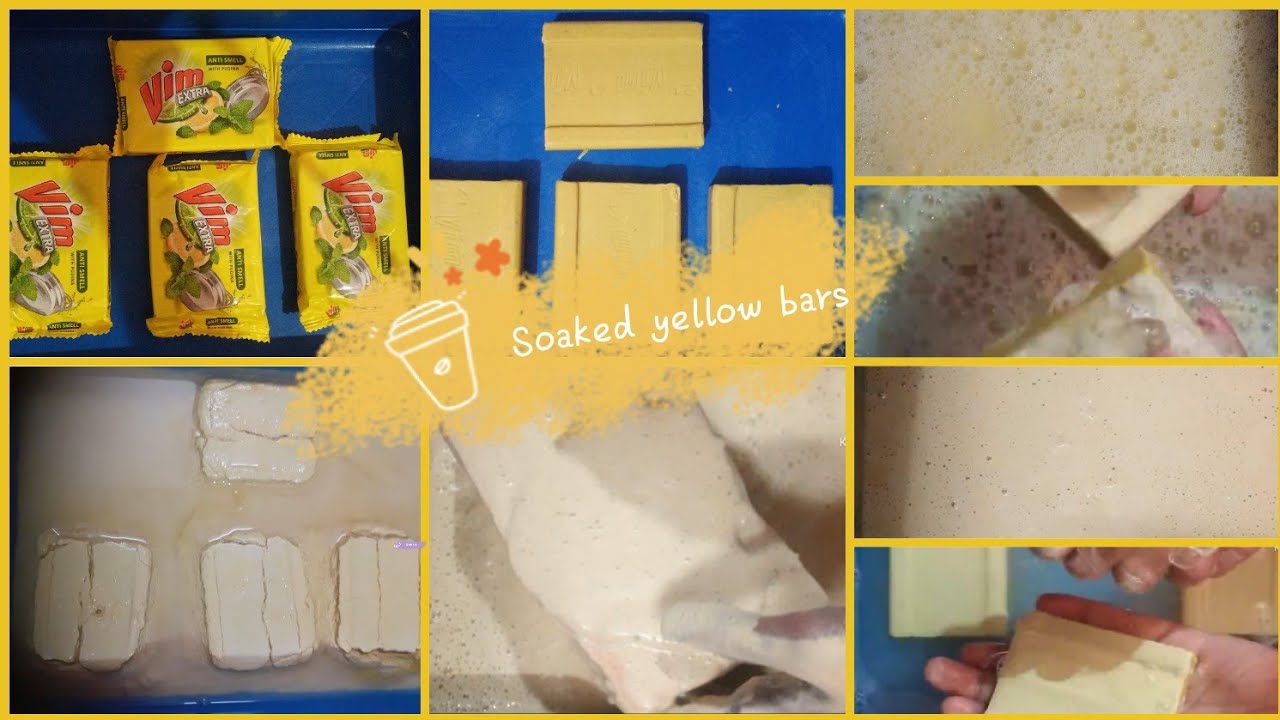 Soaked yellow bars💛(Vim bar yellow) @madhumitachakraborty1153  #spongesqueeze #soapasmr #vimsoap